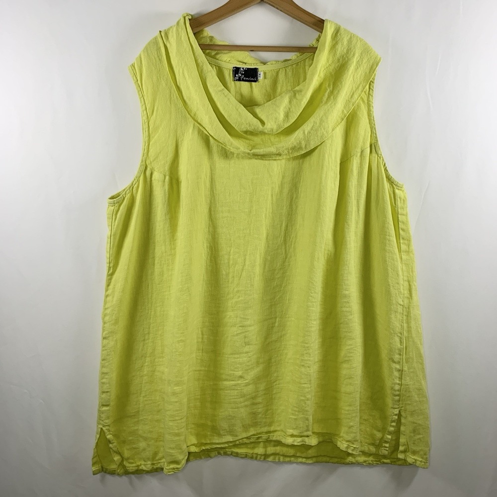Fenini Womens Cowl Neck Sleeveless Linen Top Size 2X Lagenlook Boho Coastal USA